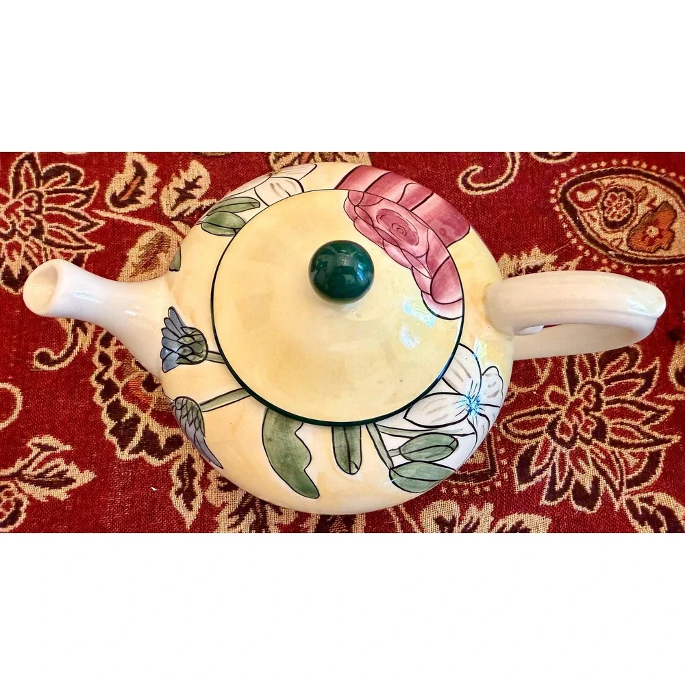 Hand-Painted Floral Ceramic Teapot | Yellow Botanical Garden Party Teaware